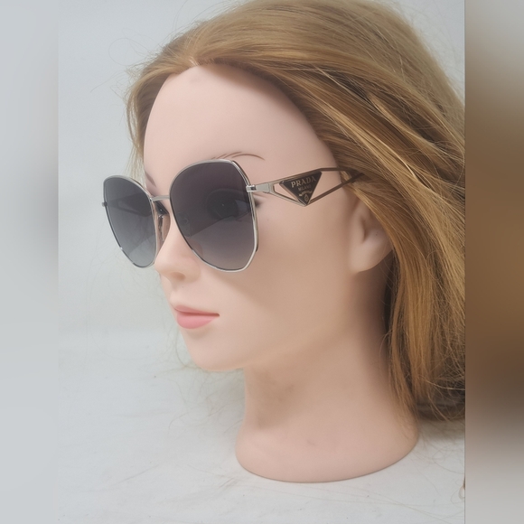 NWT Prada Women's Sunglasses SPR 57YS Silver Grey Gradient Steel Italy 57-18-140 - Picture 4 of 16